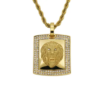 

Gold Color Iced Out Chain Cubic Zircon Lion Head Pendant Necklace Men Women Gift Hip Hop Bling Stainless Steel Party Jewelry