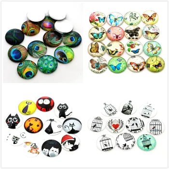 

Hot Sale 10pcs 25mm New Fashion 13style Mixed Handmade Glass Cabochons Pattern Domed Jewelry Accessories Supplies