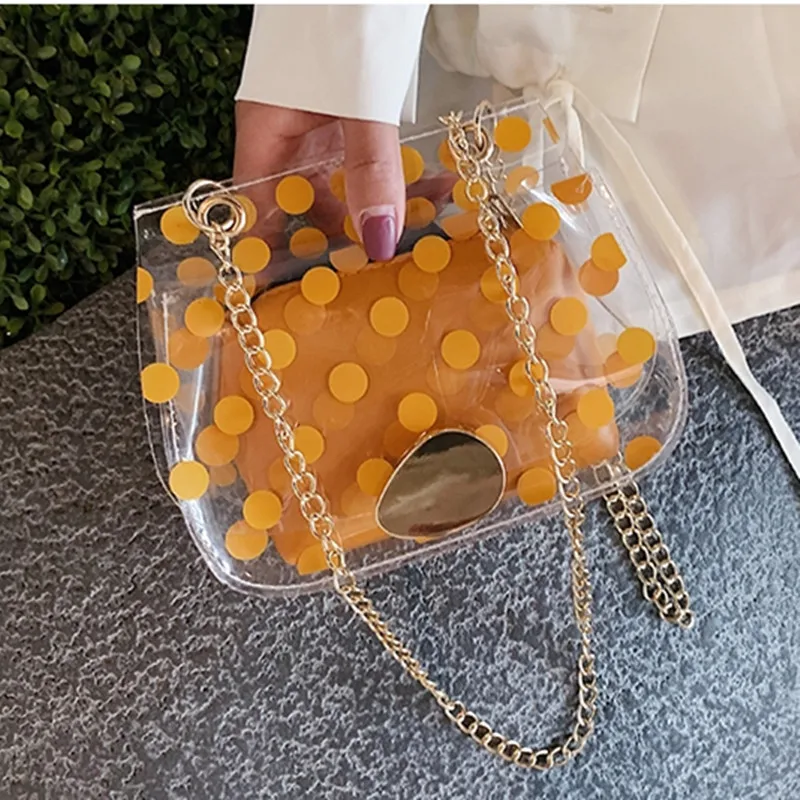 

2019 JIULIN new Korean version of transparent wave point crystal women's wild chain Messenger fashion shoulder bag