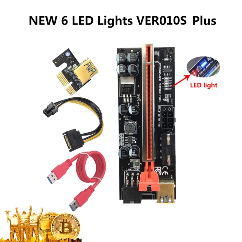 

VER010S Plus PCI-E Riser Card VER 010S PCI Express 1X 4X 6X 8X 16X USB 3.0 Cable SATA To 6Pin Connector For Graphics Video Card