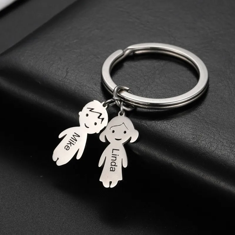 Custom Kids Name Date Keychain Original Family Boy Girls Keyring Stainless Steel Personalized Kids For Women MenJewelry Gift