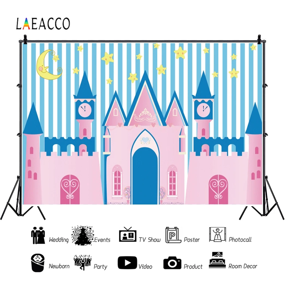 

Laeacco Princess Baby Shower Birthday Party Customize Photography Background Rainbow Castle Moon Star Backdrop for Photo Studio