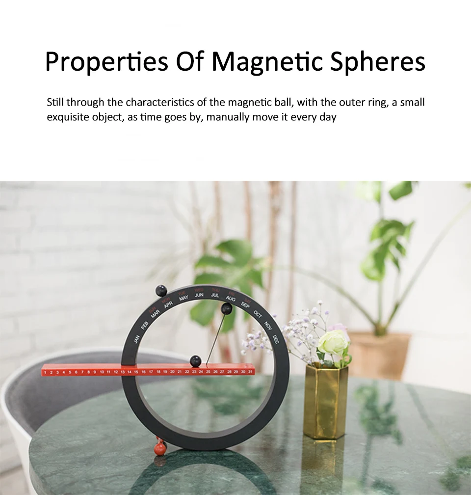 Creative Magnetic Ball Clock Perpetual Wall Calender description image 6