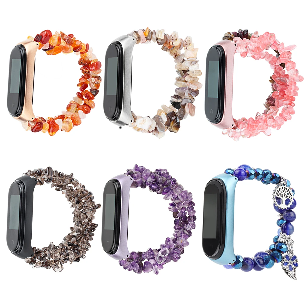 Pulseira de Relógio Faça Você Mesmo para mi Band Faixas com Pedra Natural Frisado Pulseira de Jóias para Xiaomi mi Banda Feminino Elegante Pulseira de Relógio - Image 4