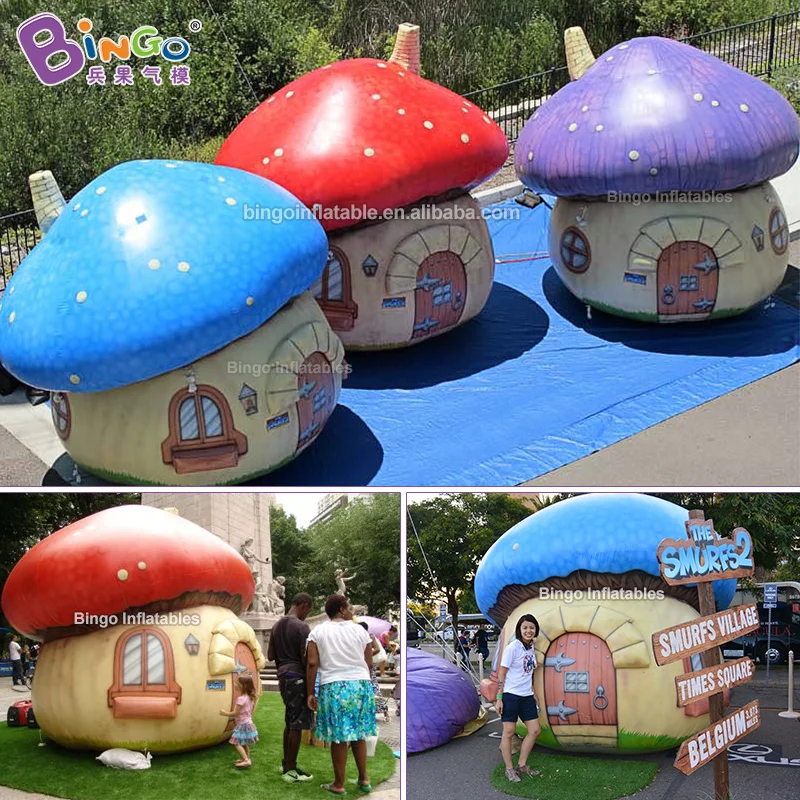 Бинго®3 м высокой надувной мультфильм гриб смурфиками кабина надувной наружный праздничный декор для развлечения детей
