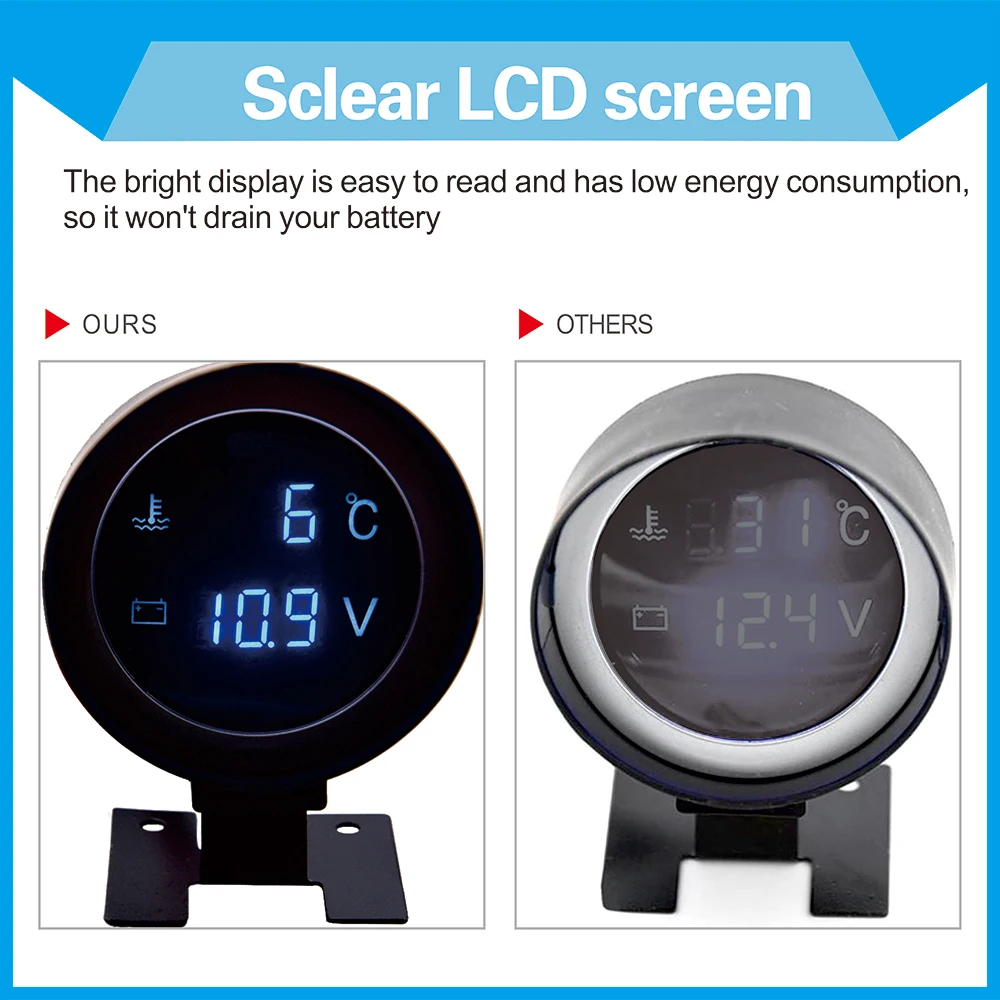 2 1 라운드 12V 24V LED 디지털 자동차 트럭 물 온도 게이지 온도 센서 temperatura 모터 + 전압계 볼트 전압 측정기