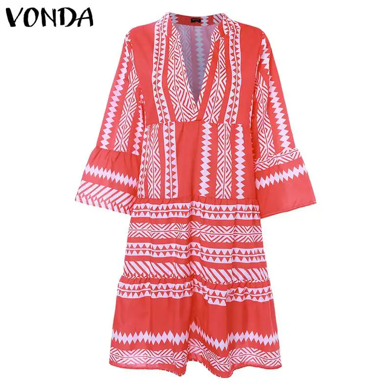 VONDA платья для беременных сексуальное v-образный вырез 3/4 с расклешенными рукавами С Принтом Короткое платье Летнее повседневное богемное пляжный сарафан Vestido