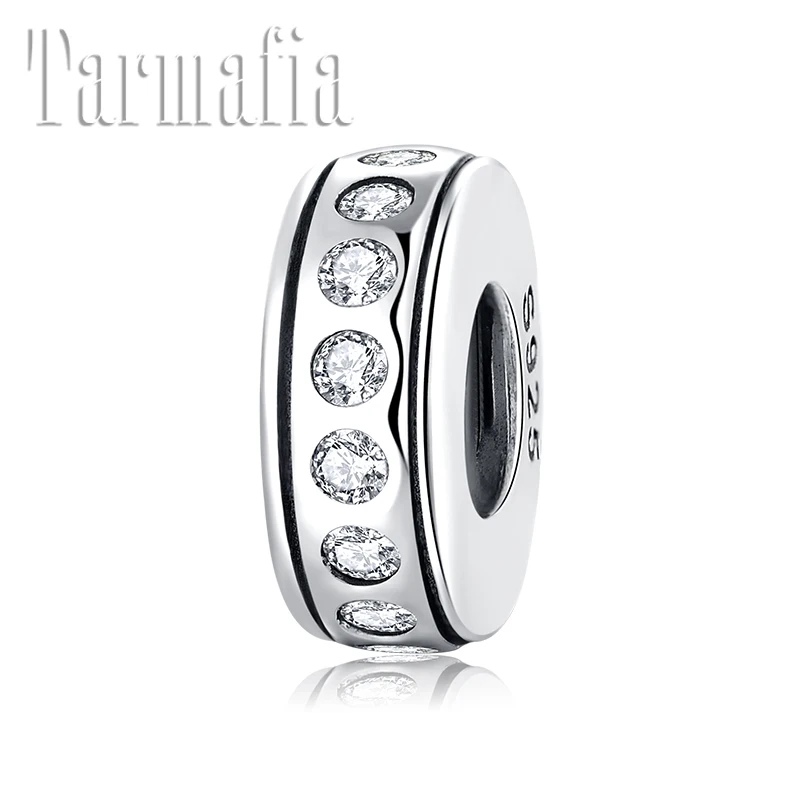 

Hot 925 Sterling Silver Crystal clear CZ Fine round Stopper Silicone beads Fit Original Pandora Charm Bracelet Jewelry making
