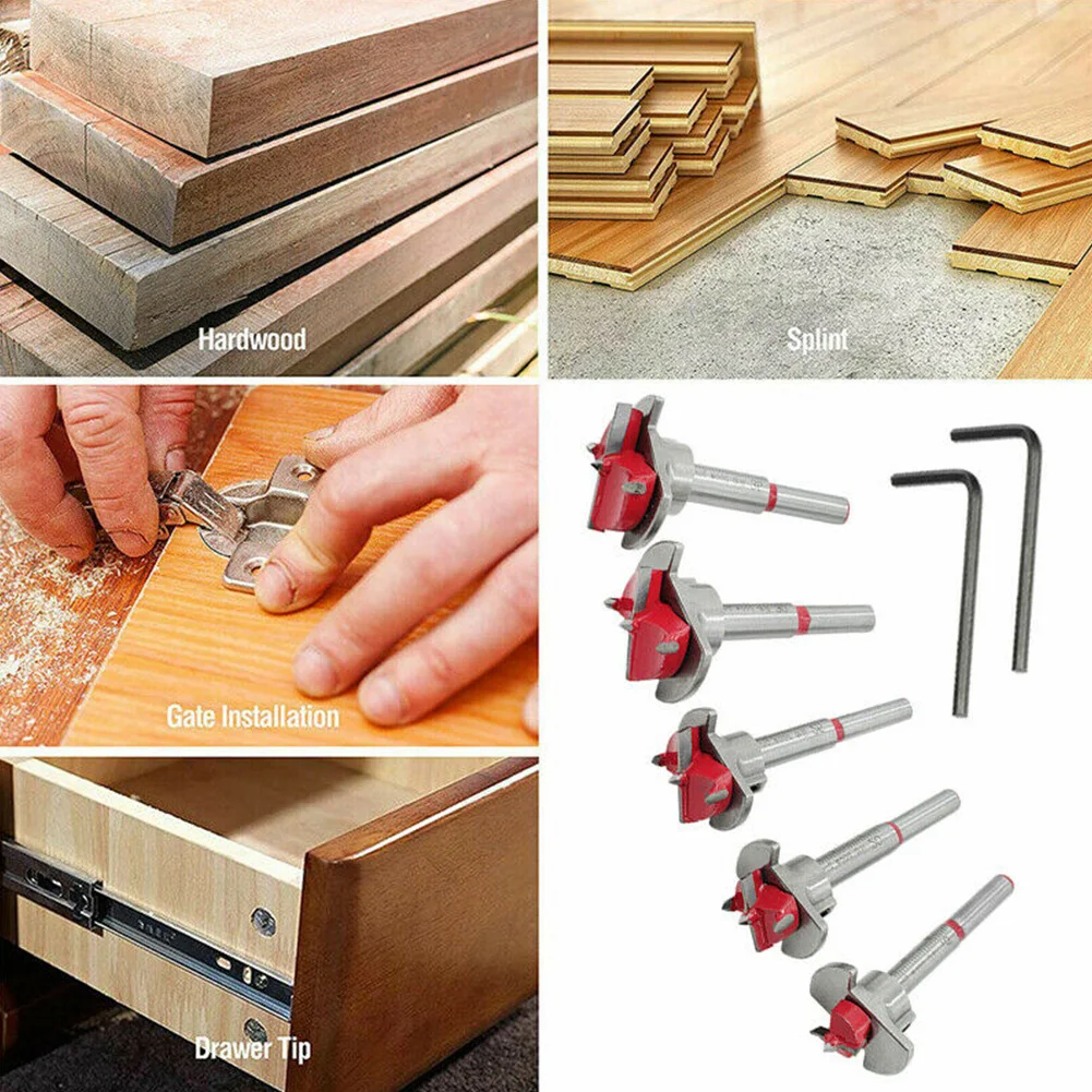 

5Pcs Drill Bit Set Tipped Tool Durable Positioning Professional Easy Apply Universal Alloy Silver Woodworking Hole Cutter