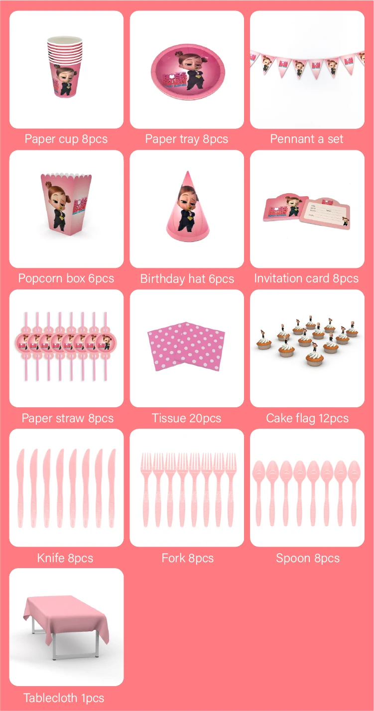 Description Picture 3 of itemBaby Girl Birthday Party Decoration Girl Boss Party Supplies Diy Baby Shower Disposable Paper Tableware Children Birthday Decor