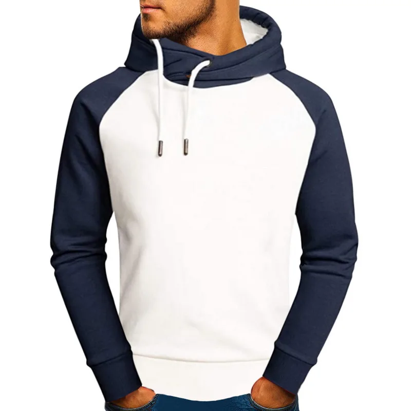 Man Hoodie Long Sleeve Sweatshirts Autumn Streetwear Men Clothes Warm High Collar Drawstring Hooded Pullover Tops Fleece Hoodies
