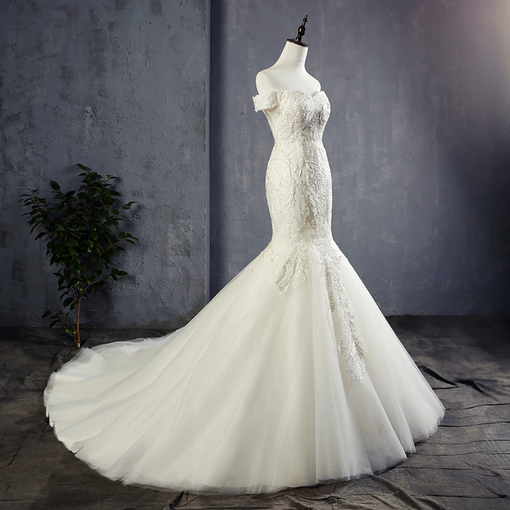 Свадебные платья Русалочки 2020 Vestido De Novia Sirena с вырезом лодочкой и короткими рукавами; кружевные тюлевые свадебные платья; Robe Mariage