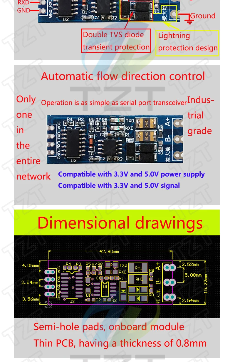 TTL Drehen Zu RS485 Modul Hardware Automatische Flow Control Module Serial UART Ebene Gegenseitige Umwandlung Netzteil Modul 3,3 V 5V – Detail 4