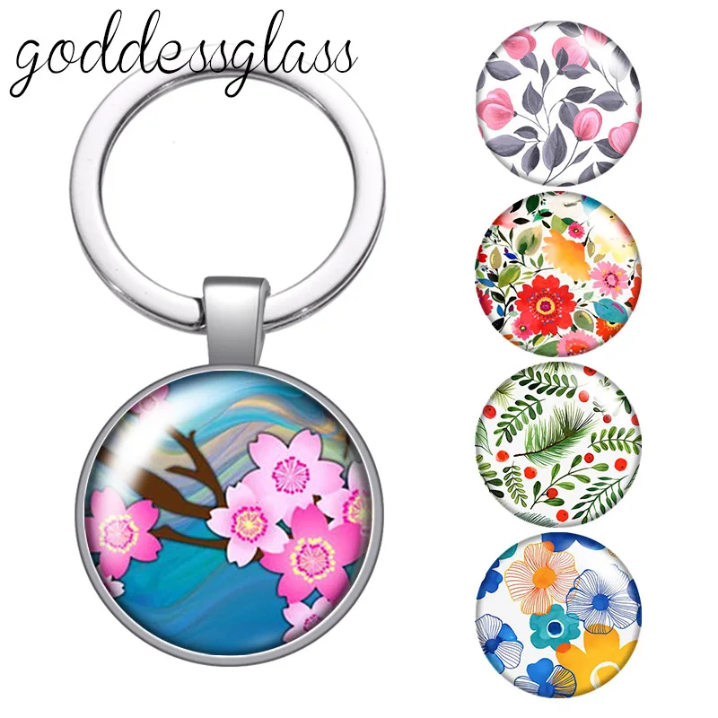 Круглая стеклянная брелок с кабошоном в виде цветка маргаритки сакуры магнолии