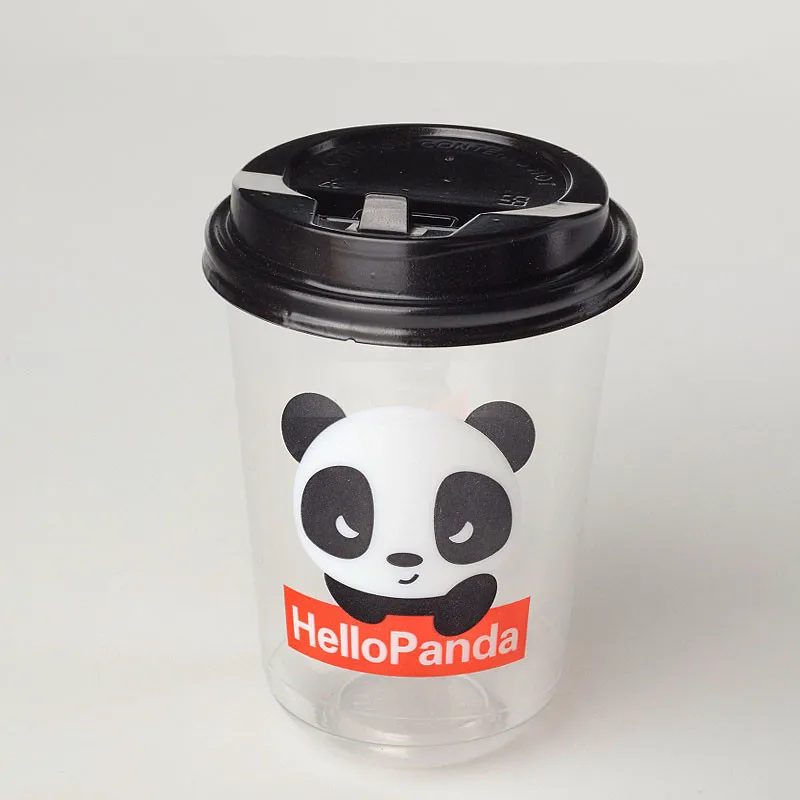 cup and lid 50 шт., высокое качество, чашка для холодных напитков, сока, u-образные одноразовые пластиковые чашки, толстые прозрачные креативные Мультяшные чашки для напитков с крышкой - Цвет: cup and lid