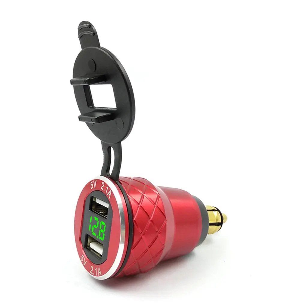 Автомобильное зарядное устройство двойной USB порт светодиодный дисплей Вольт для телефона планшета навигатор Быстрая Зарядка адаптер красный корпус Зеленая лампа