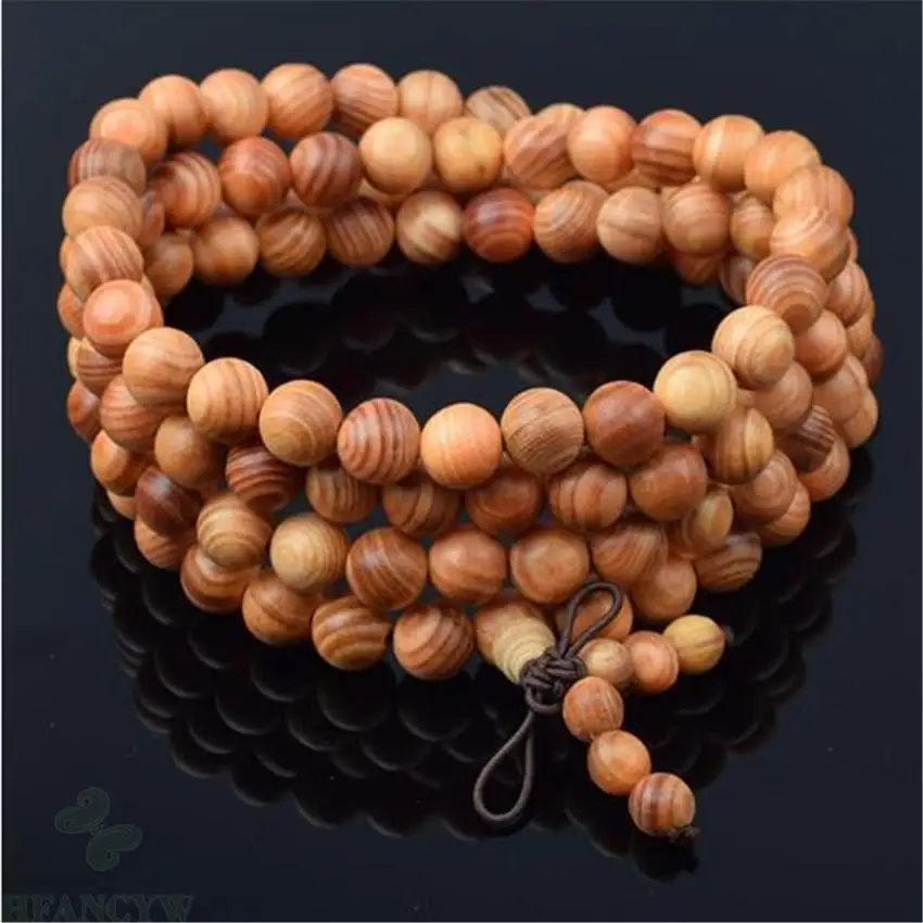 

8mm 108 Natural sandalwood yoga bracelet cuff Gemstone spirituality Lucky mala Wrist yoga Tassel Reiki