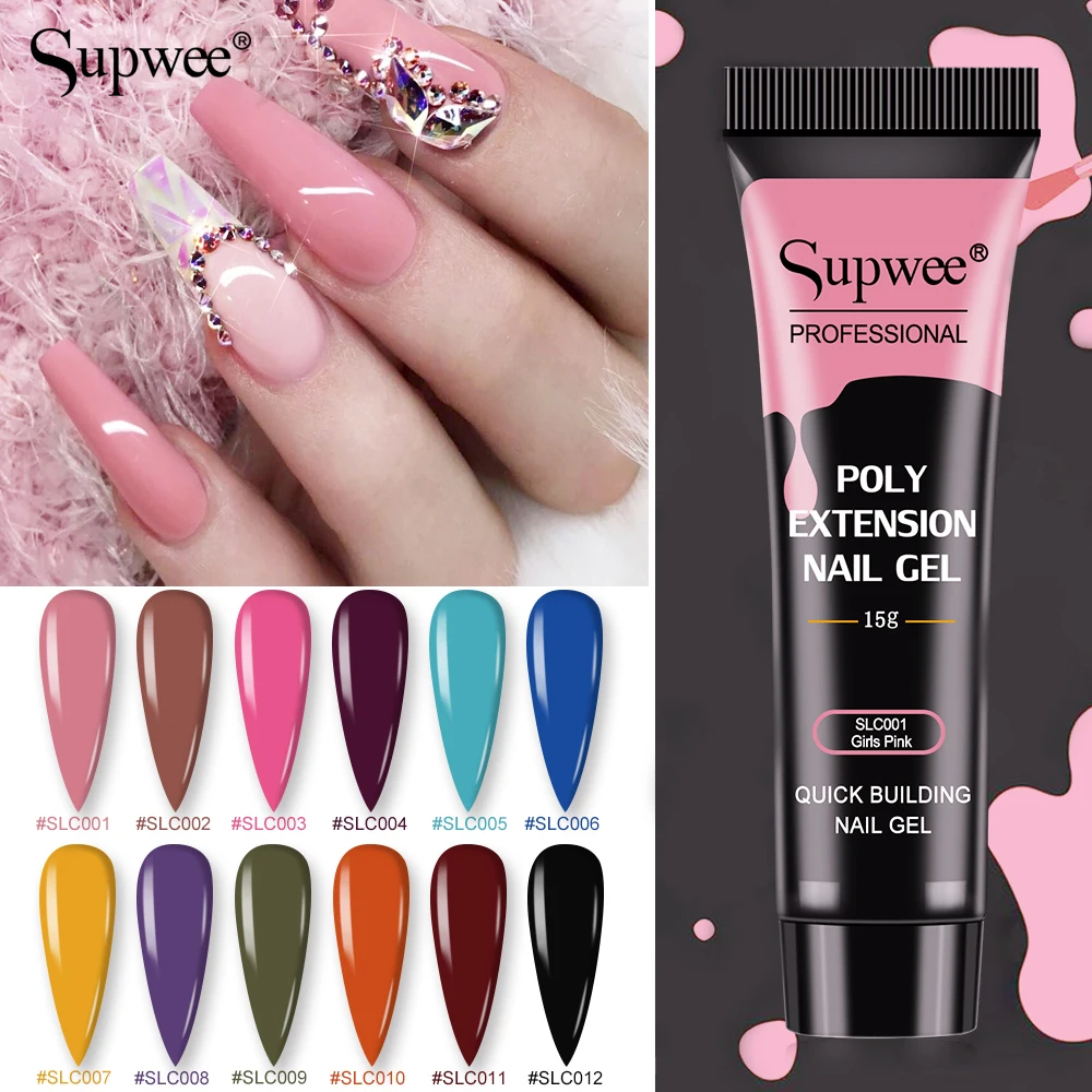 

SUPWEE 15G Poly Nail Gel Set Poly Nail Gel Finger Extension Green Pink Black Semi Permanent Nail Gel Hard Gel Nail Polish