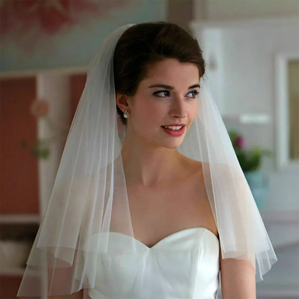 2019-Elegant-Short-Woman-Bridal-Veils-2-layers-75-CM-With-Comb-Ivory-Veil-for-Bridal