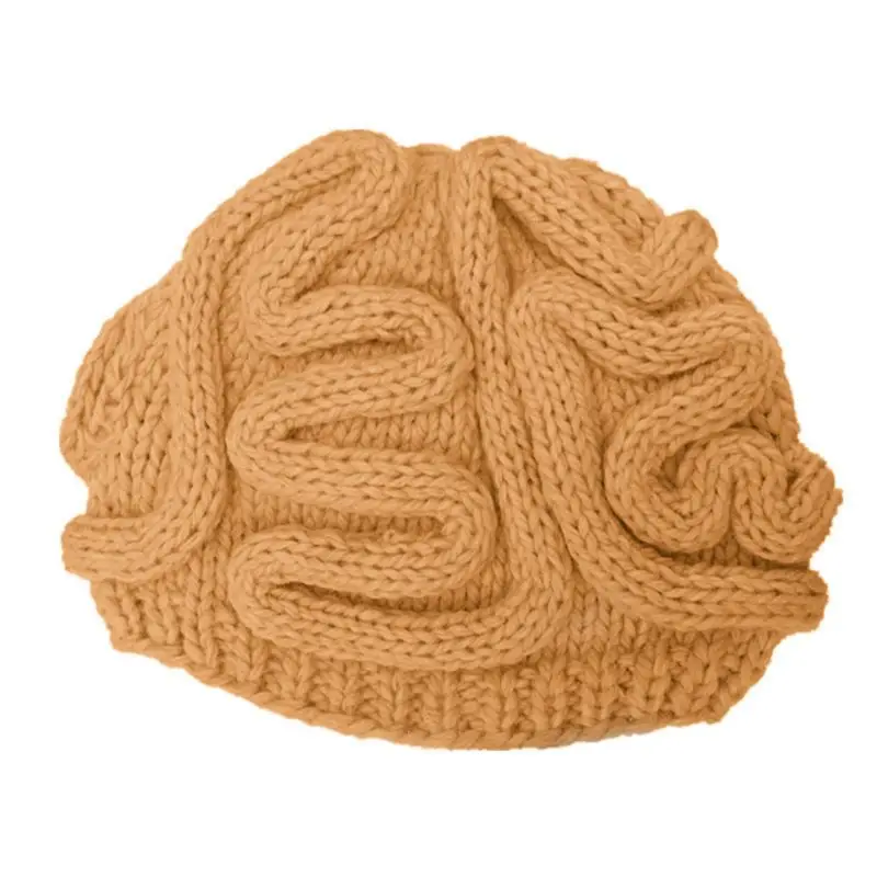 Funny Handmade Crochet Knit Beanie Hat Adult Kids Winter Personality Horrible Brain Solid Color Skull Cap Halloween Cosplay Prop