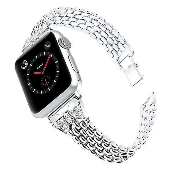 Женский роскошный браслет для Apple Watch Band 38 мм/42 мм из нержавеющей стали регулируемый ремешок для часов ювелирные изделия для iwatch 5/4/3/2/1 - Цвет ремешка: Silver