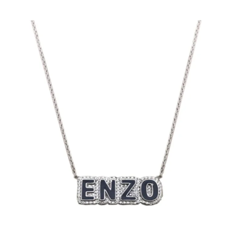 New Alloy Colorful Enamel  Nameplate Necklace Personalized Custom Letter With Rhinestone Pendant Women Name Necklace