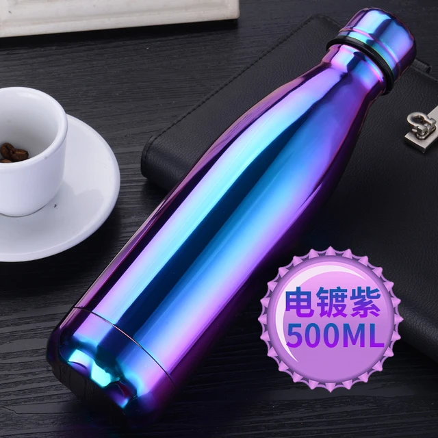Free Custom Logo Name Double-Wall Insulated Vacuum Flask Stainless Steel Water Bottle BPA Free Thermos for Sport Water Bottles purple