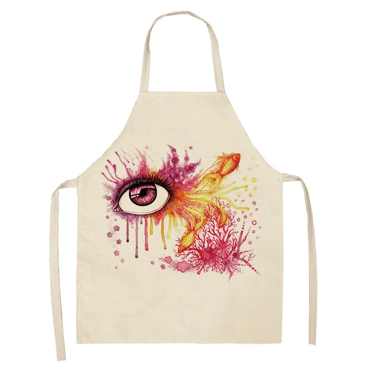 Colorful Eye Lashes Printed Kitchen Apron Kids Men Women Chef Cooking Aprons Cotton Linen Waist PVC Apron Cleaning