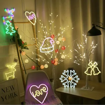 

2020 new neon Christmas hat tree style led night light Colorful lightning battery USB dual-use Birthday Party decoration lights