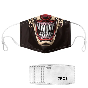 

Face Mask for Men Women Dustproof/windproof Mouth- muffle Masks with 7pcs Filter Mouth Mask Print Funny Skull Teeth