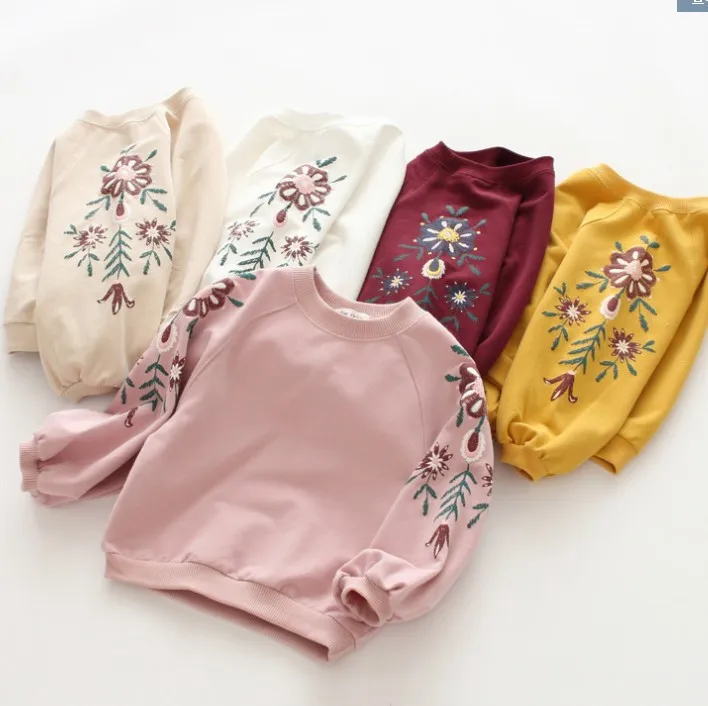 

2019 Spring New Children's Clothing Korean Girls Retro Printed Embroidery Flowers Long-sleeved T-shirt Baby Boys Girls Sweater