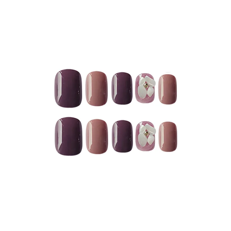 Nusx 24pcs Fake Nail Short Patch Fashion Purple Color Sparkling Diamond False Press On Nails Decoration 5