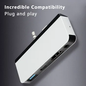 

Elisona 4 in 1 USB Docking Station Hub Adapter with USB3.0 Type-C HDMI PD 3.5mm Port for Microsoft Surface Go