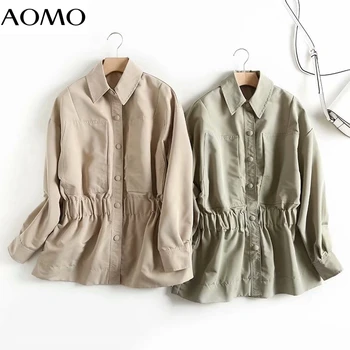 

AOMO 2020 autumn women oversized tunic trench coat buttons ladies elegant tops high quality 4C17A