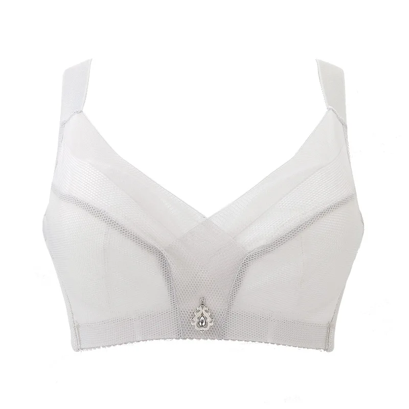 Ultra Thin Push Up Bra Women Push up Vest Bras Wirefree Plus Size Thin Cup Minimizer Floral Crop Top Bh BCD Cup 75-120 Intimates - Цвет: Grey