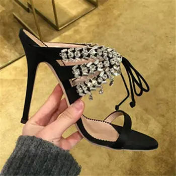 

Sandals Women Summer Sexy Crystal Slingbacks Slip on High Heels Shoes Woman Luxury Brand Open Toe Party Pumps Femmes Sandales