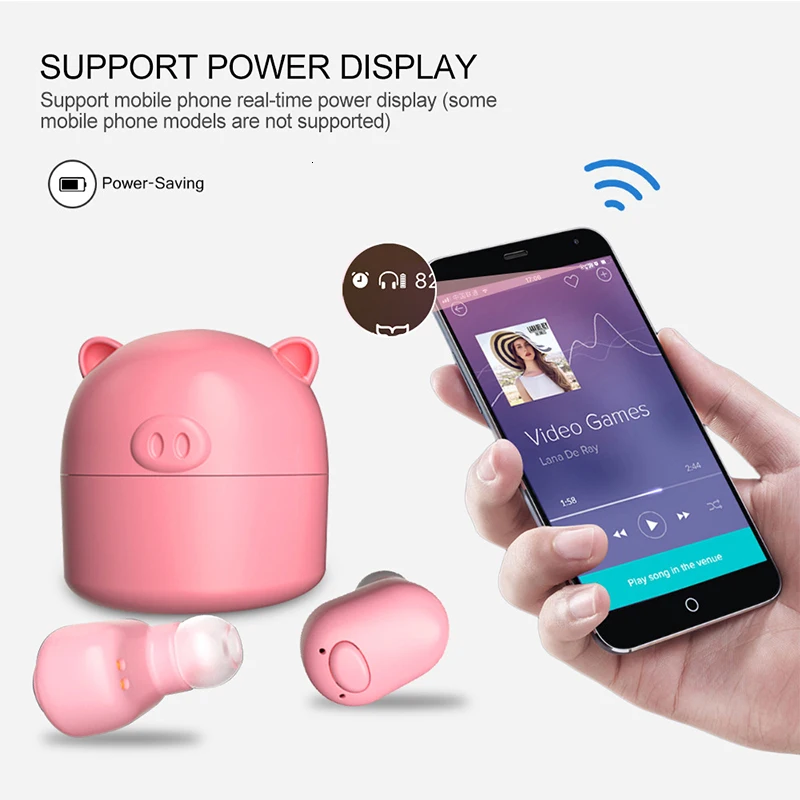 Беспроводные наушники с милым розовым поросенком TWS, Bluetooth 5,0, водонепроницаемые наушники, стерео наушники с микрофоном для девочек