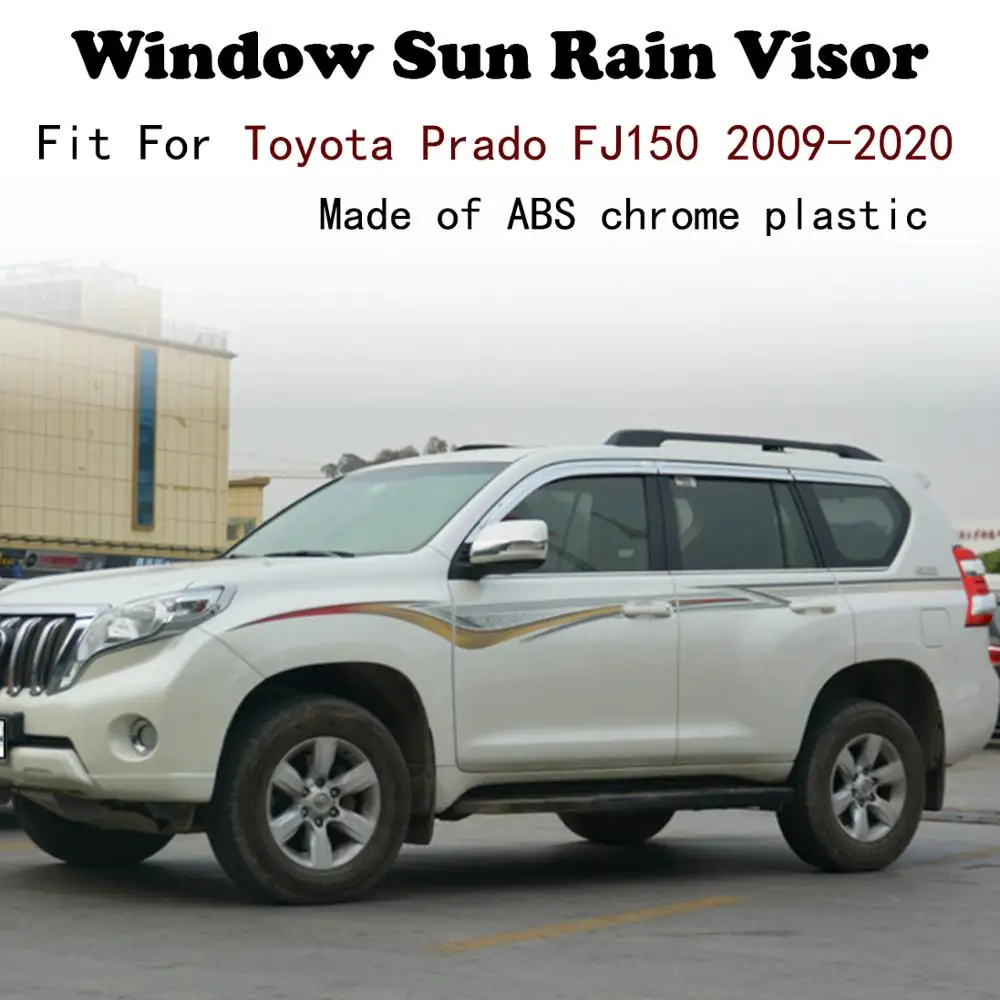 

ABS Chrome plastic Window Visor Vent Shades Sun Rain Guard car accessories For Toyota Land Cruiser Prado FJ150 2009-2020