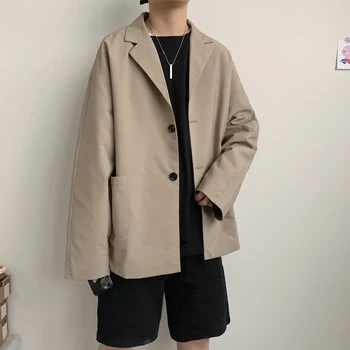 

2020 Spring And Autumn New Korean Retro Small Suit Fashion Casual Solid Color Loose Large Size Coat Jacket Black / Khaki M-5XL