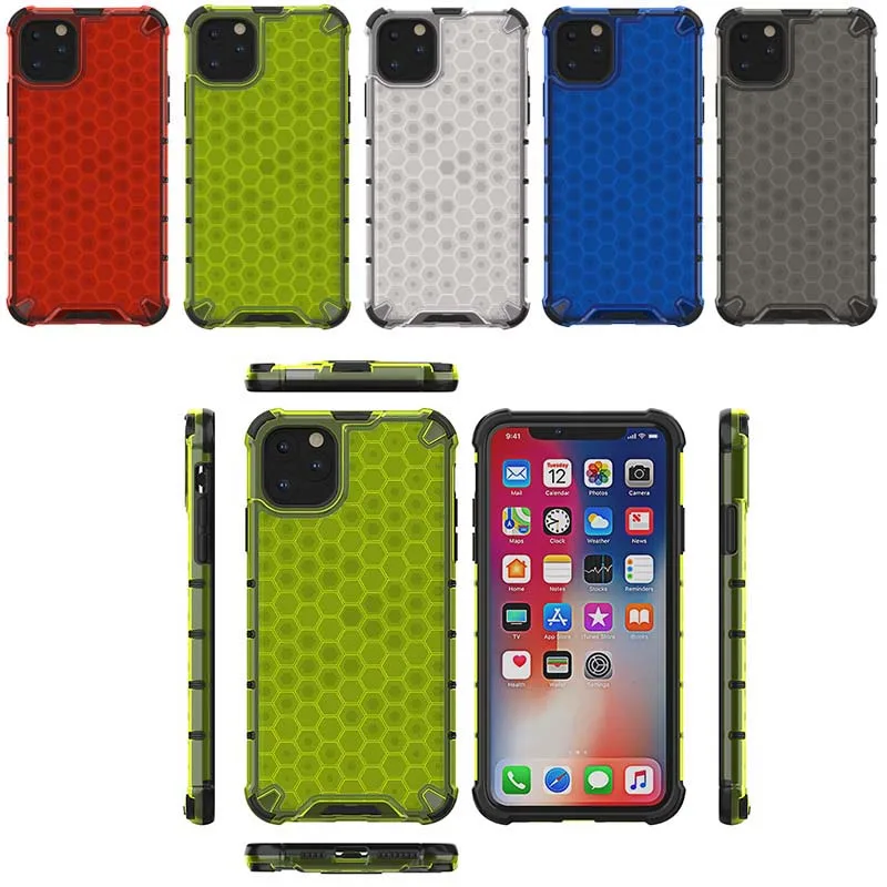 

Honeycomb Style Case For iPhone 11 Pro Max 2019 Soft TPU + Hard PC Shockproof Case Cover Skin