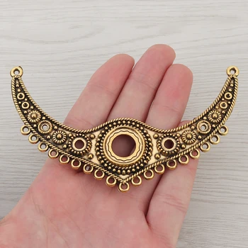 

3 x Antique Gold Metal Large Crescent Focal Collar Tribal Multi Strand Connectors Pendant for Jewelry Making Findings 118x39mm