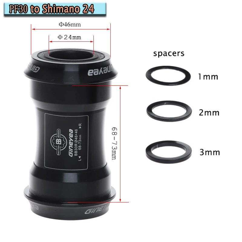 PF30 to Shimano 24 Gineyea BB30 PF30 Нижний кронштейн керамические подшипники пресс-подходят для MTB шоссейного велосипеда запчасти подшипник 24 22 мм углеродный горный велосипед BB наборы - Цвет: PF30 to Shimano 24