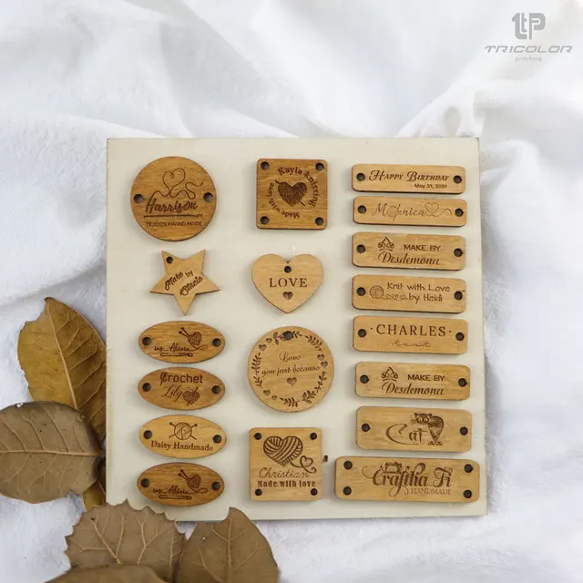 Egyedi Fa Címke Kézműves Diy Varrás Gomb Csatlakozó Téglalap Alakú, Szív Kerek, Csillag És Egyéb Stílusok