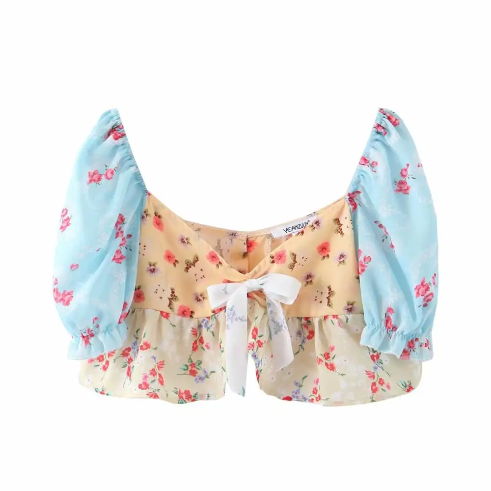 Linjiashop/комплект из двух предметов, укороченный топ Soleil, комбинированный цветочный принт, юбка Weber, фиксированный плоский пояс, заниженная талия, костюм, комплект - Цвет: Top