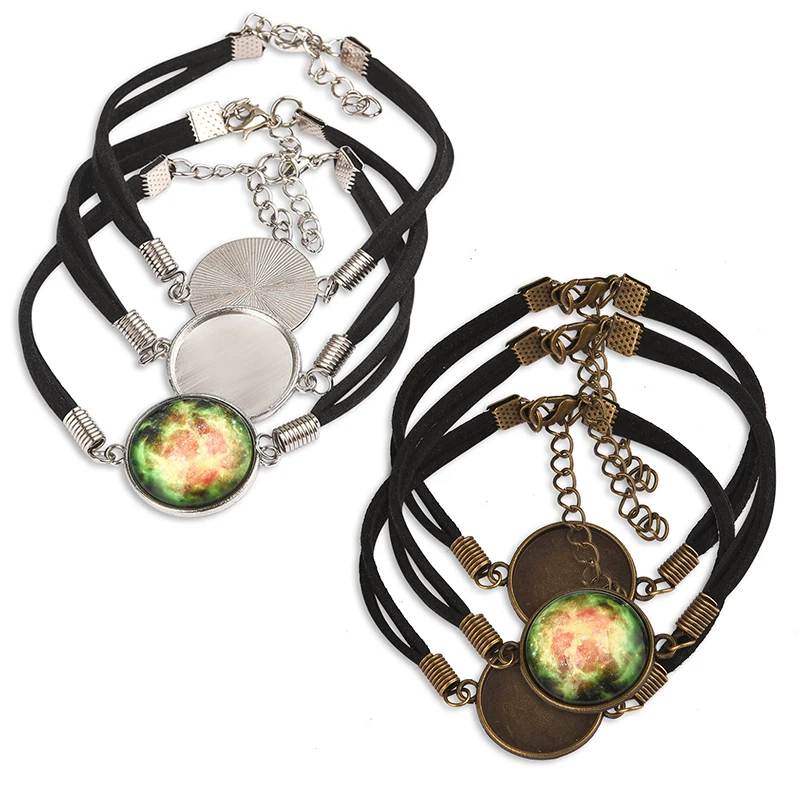

20pcs Semifinished Leather Bracelet Blanks Fit 20mm Round Cabochon Base Setting Cameo Bezels Tray For DIY Jewelry Making