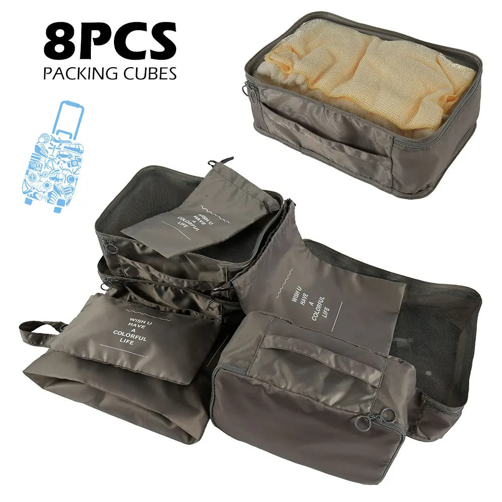 

8PCS/Set Packing Cube Travel Bag System Durable 6 Pieces Set Large Capacity Of Bags Unisex Clothing Sorting Organize Wholesale