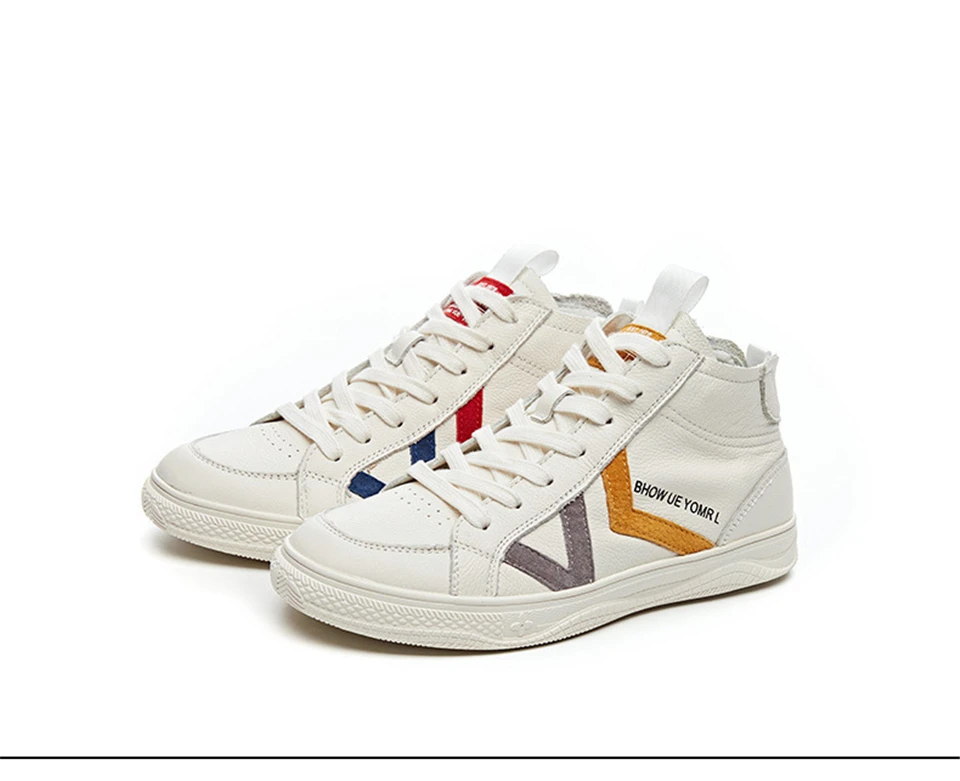 Leather high shoes women autumn new casual basic sports wind trend female models flat air color matching high state shoes