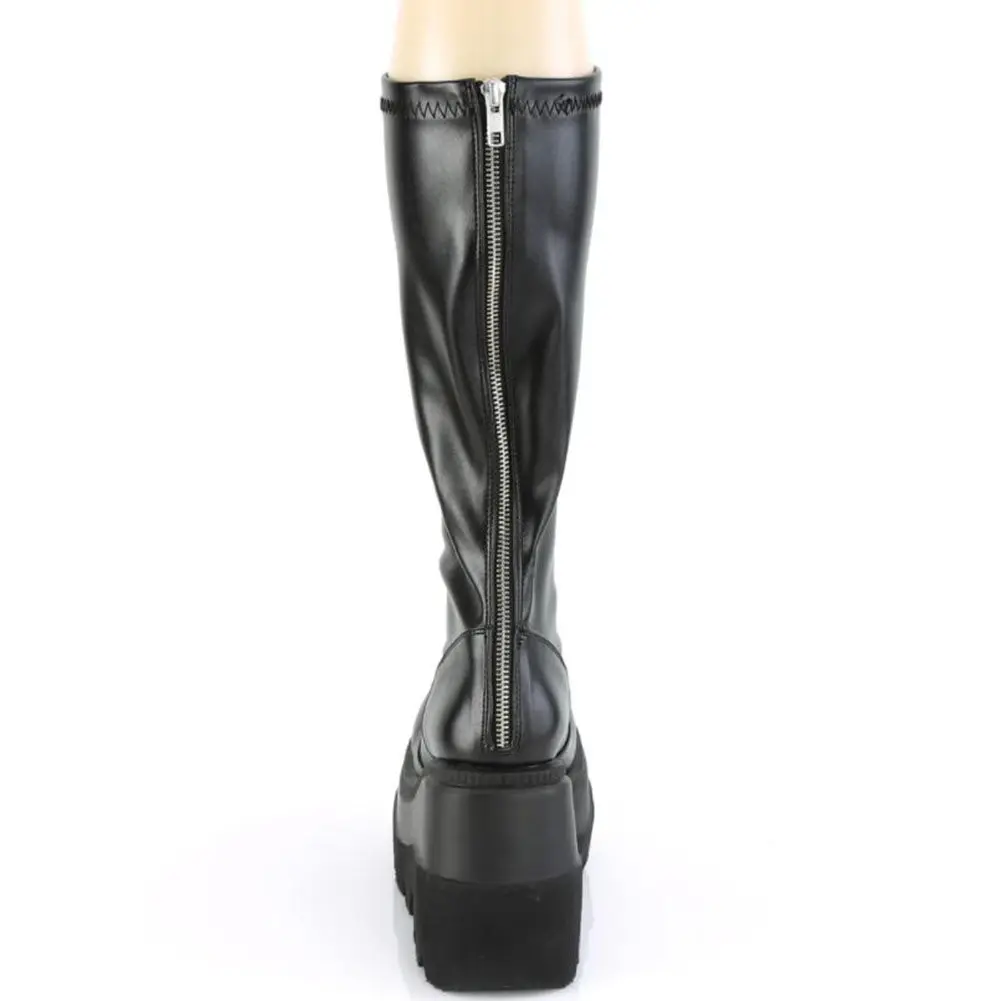 2021 New Large 43 Gothic Black Slope Heel High Heels Thick Bottom Fashion Cool Autumn and Winter Motorcycle Boots Women's Shoes