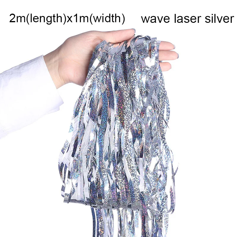 wave laser silver Волнистый фон для вечеринки в честь Дня Рождения занавеска s мишура бахрома фольга волнистая форма занавеска детский душ свадебное украшение фотобудка шторы - Цвет: wave laser silver