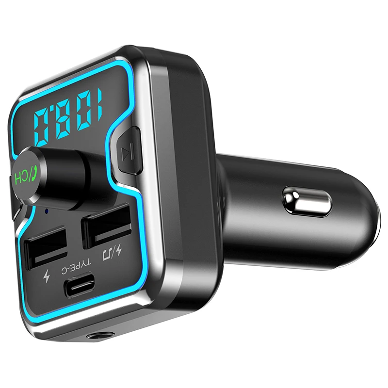 Bluetooth fm-передатчик для автомобиля, беспроводной fm-передатчик радио приемник адаптер автомобильный комплект, с двумя USB и тип-c зарядным портом, музыка